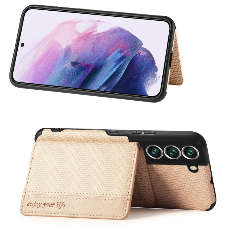 For Samsung Galaxy S22+ 5G Carbon Fiber Magnetic Card Holder TPU+PU Case