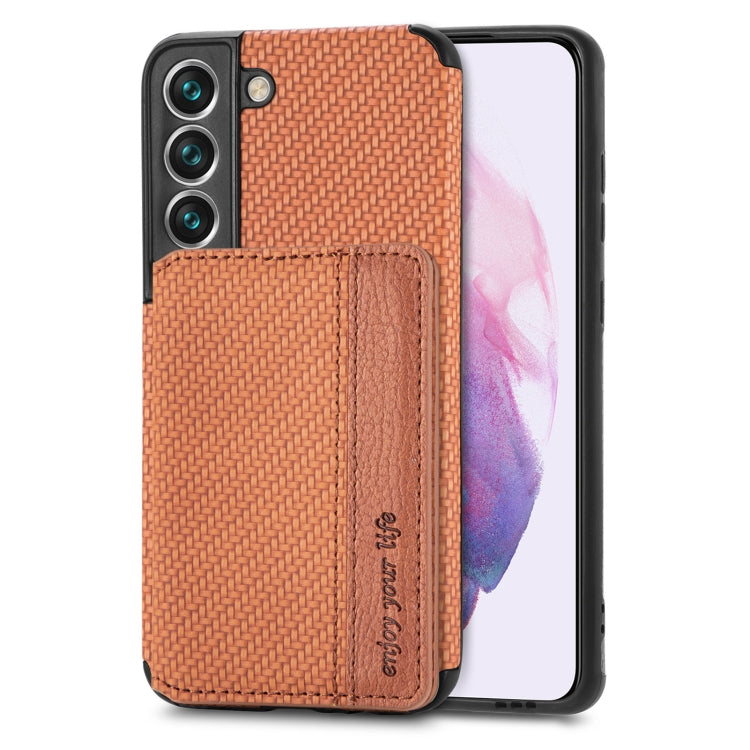 For Samsung Galaxy S22+ 5G Carbon Fiber Magnetic Card Holder TPU+PU Case