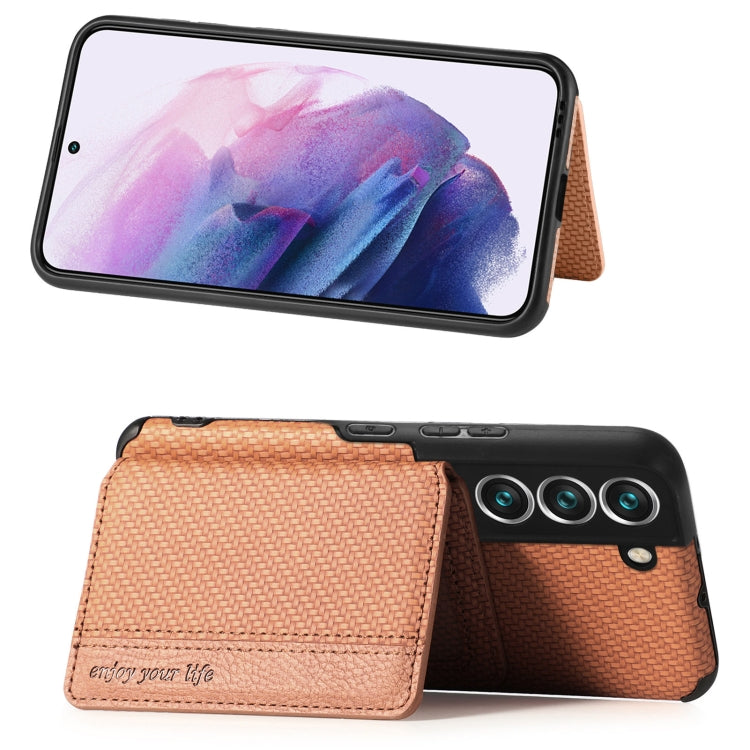 For Samsung Galaxy S22+ 5G Carbon Fiber Magnetic Card Holder TPU+PU Case