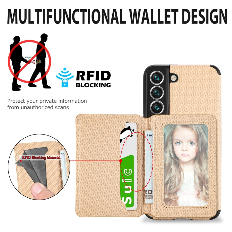 For Samsung Galaxy S22+ 5G Carbon Fiber Magnetic Card Holder TPU+PU Case