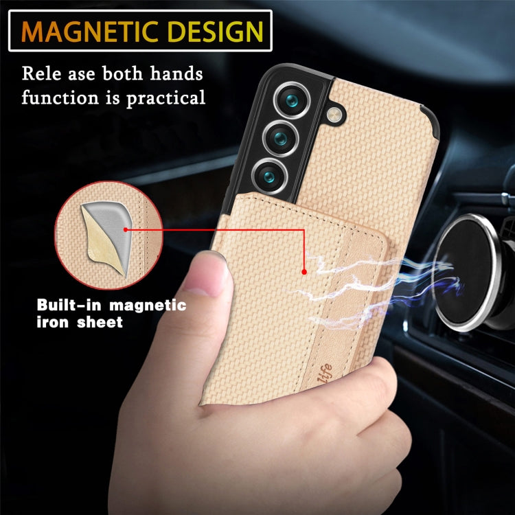 For Samsung Galaxy S22+ 5G Carbon Fiber Magnetic Card Holder TPU+PU Case