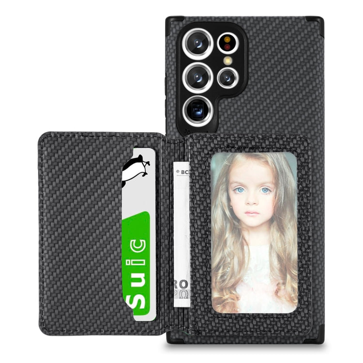 For Samsung Galaxy S22 Ultra 5G Carbon Fiber Magnetic Card Holder TPU+PU Case