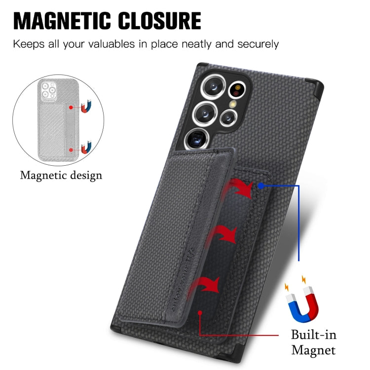 For Samsung Galaxy S22 Ultra 5G Carbon Fiber Magnetic Card Holder TPU+PU Case