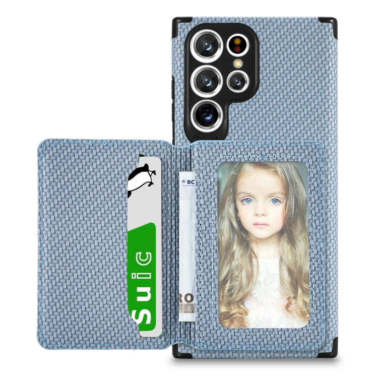 For Samsung Galaxy S22 Ultra 5G Carbon Fiber Magnetic Card Holder TPU+PU Case