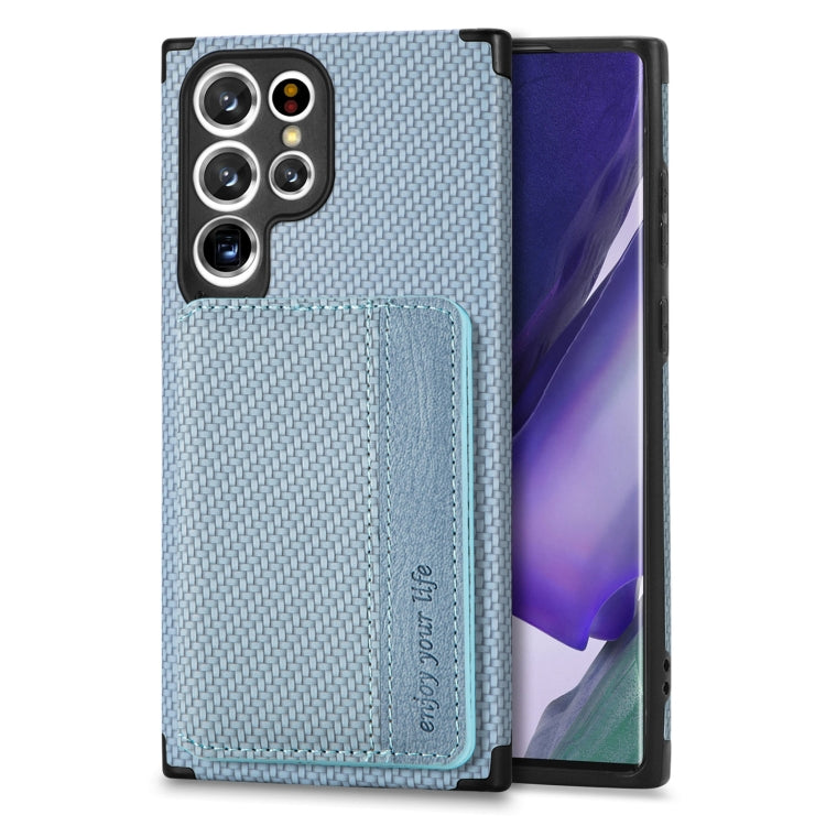 For Samsung Galaxy S22 Ultra 5G Carbon Fiber Magnetic Card Holder TPU+PU Case
