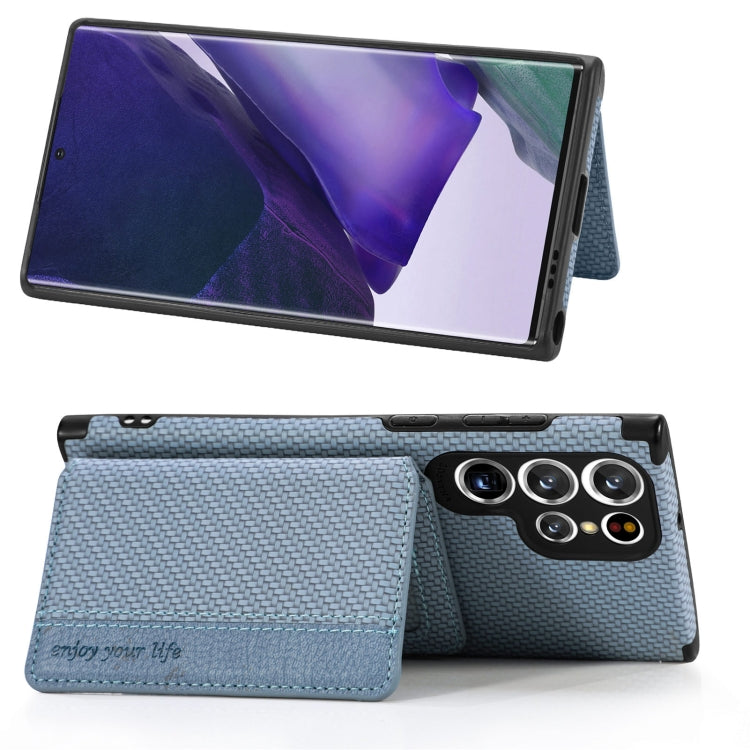 For Samsung Galaxy S22 Ultra 5G Carbon Fiber Magnetic Card Holder TPU+PU Case