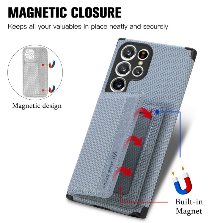 For Samsung Galaxy S22 Ultra 5G Carbon Fiber Magnetic Card Holder TPU+PU Case