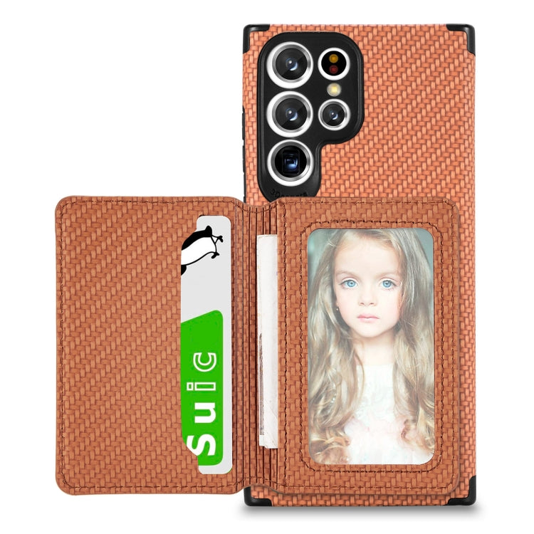 For Samsung Galaxy S22 Ultra 5G Carbon Fiber Magnetic Card Holder TPU+PU Case