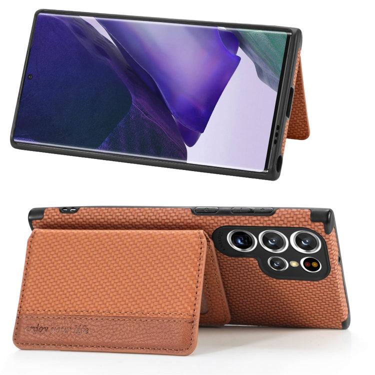 For Samsung Galaxy S22 Ultra 5G Carbon Fiber Magnetic Card Holder TPU+PU Case
