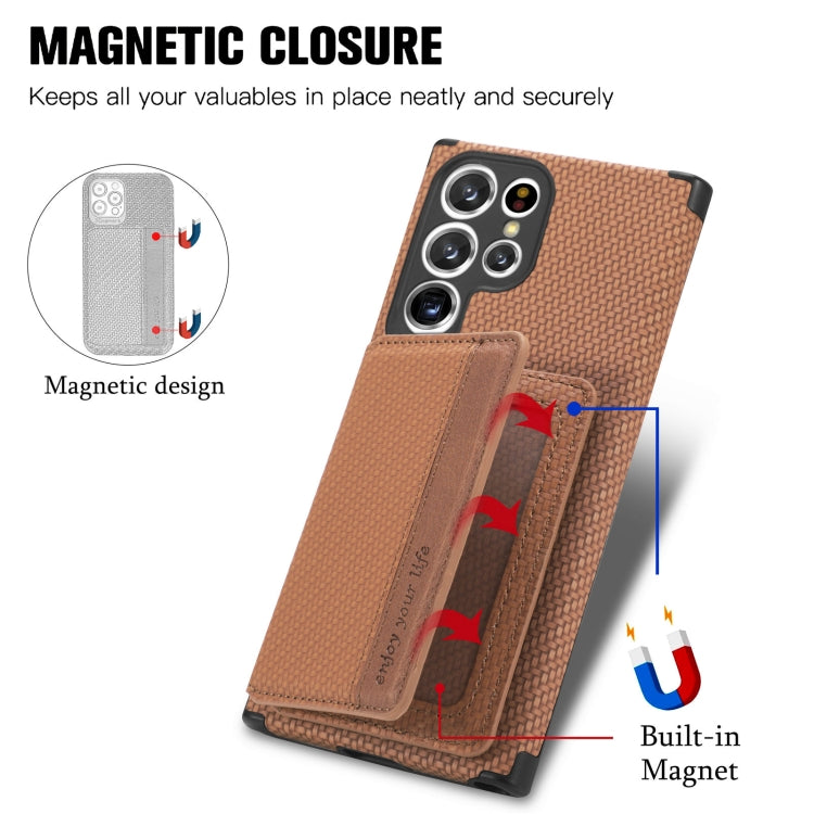 For Samsung Galaxy S22 Ultra 5G Carbon Fiber Magnetic Card Holder TPU+PU Case