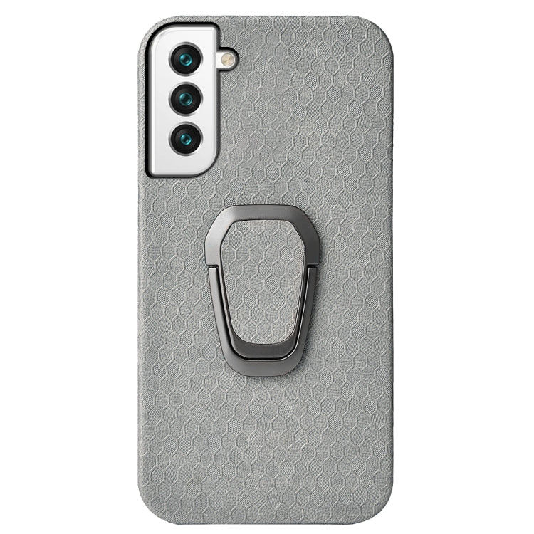 For Samsung Galaxy S22 5G Ring Holder Honeycomb PU Phone Case