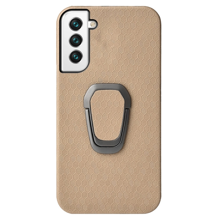 For Samsung Galaxy S22 5G Ring Holder Honeycomb PU Phone Case