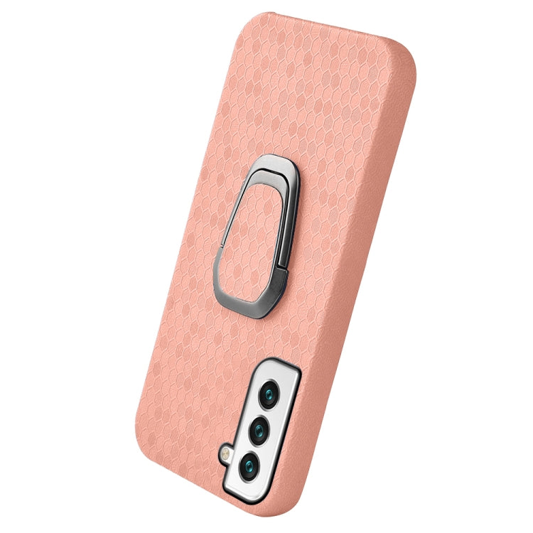 For Samsung Galaxy S22 5G Ring Holder Honeycomb PU Phone Case
