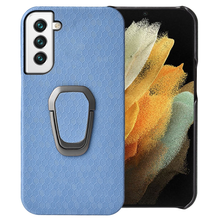 For Samsung Galaxy S22+ 5G Ring Holder Honeycomb PU Phone Case