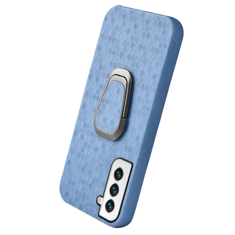 For Samsung Galaxy S22+ 5G Ring Holder Honeycomb PU Phone Case