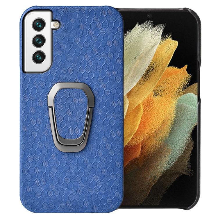 For Samsung Galaxy S22+ 5G Ring Holder Honeycomb PU Phone Case
