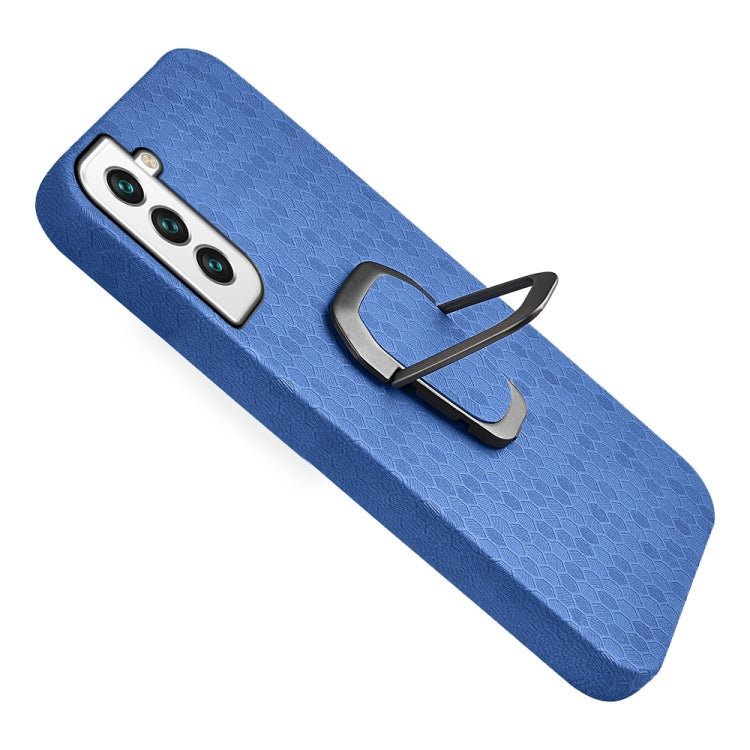 For Samsung Galaxy S22+ 5G Ring Holder Honeycomb PU Phone Case