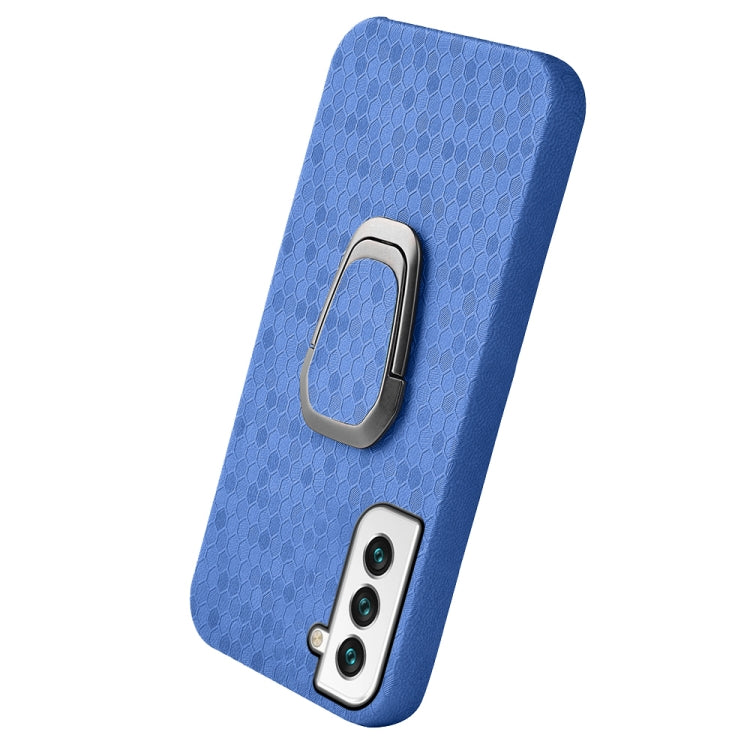 For Samsung Galaxy S22+ 5G Ring Holder Honeycomb PU Phone Case