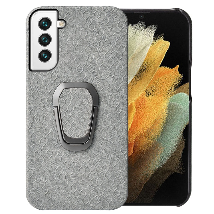 For Samsung Galaxy S22+ 5G Ring Holder Honeycomb PU Phone Case