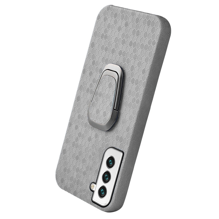 For Samsung Galaxy S22+ 5G Ring Holder Honeycomb PU Phone Case