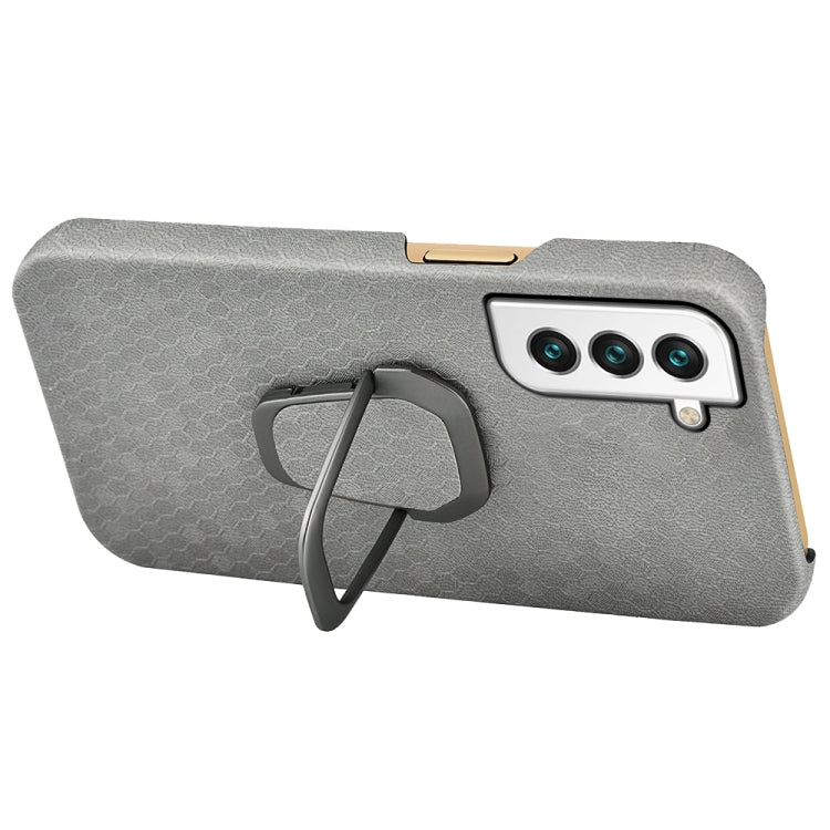 For Samsung Galaxy S22+ 5G Ring Holder Honeycomb PU Phone Case