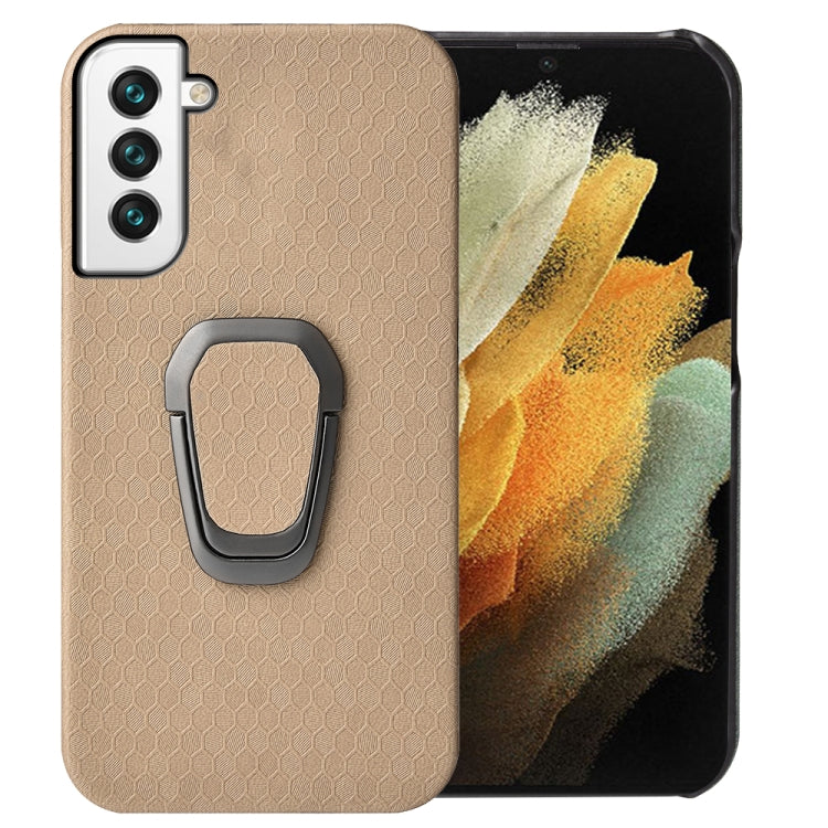 For Samsung Galaxy S22+ 5G Ring Holder Honeycomb PU Phone Case