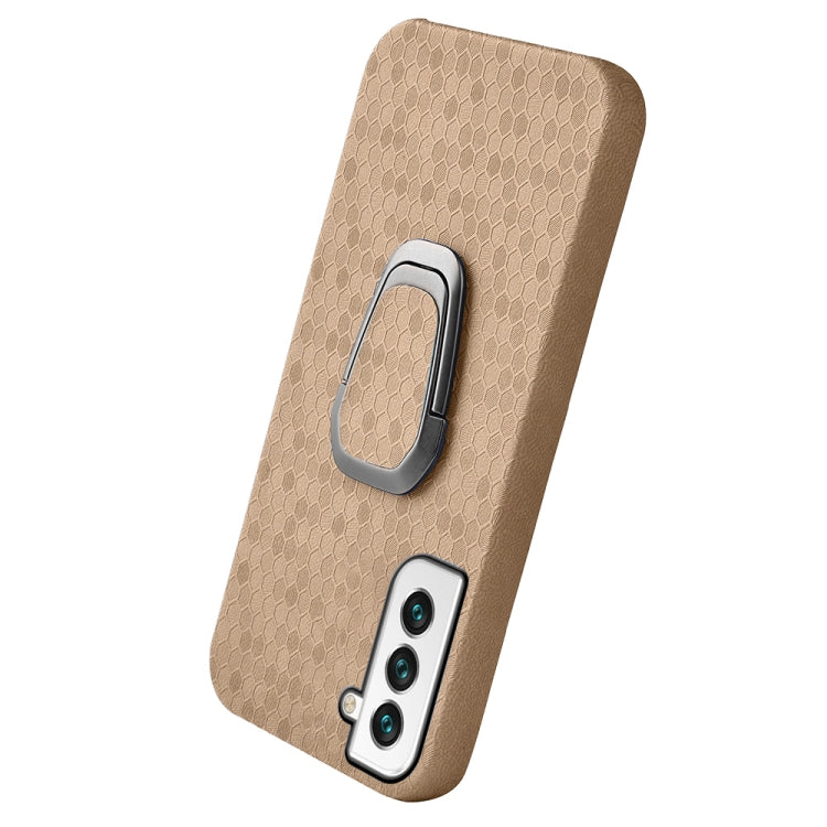 For Samsung Galaxy S22+ 5G Ring Holder Honeycomb PU Phone Case