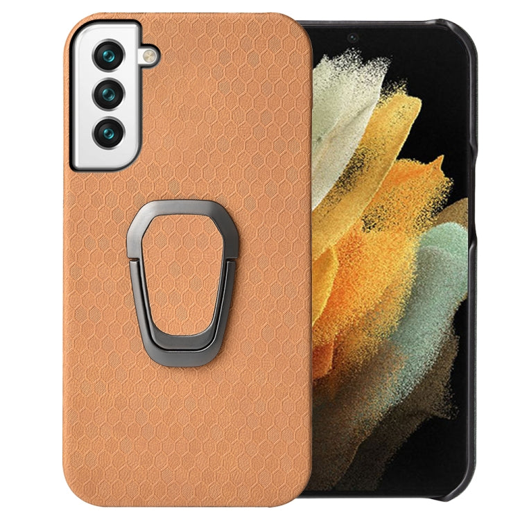 For Samsung Galaxy S22+ 5G Ring Holder Honeycomb PU Phone Case