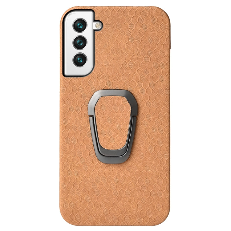 For Samsung Galaxy S22+ 5G Ring Holder Honeycomb PU Phone Case
