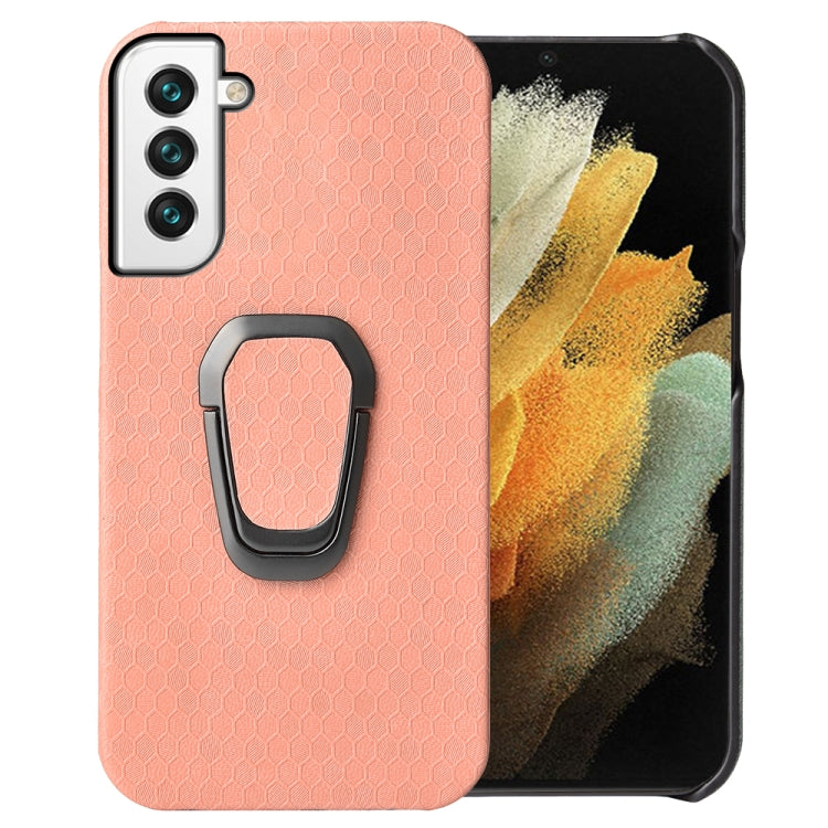 For Samsung Galaxy S22+ 5G Ring Holder Honeycomb PU Phone Case