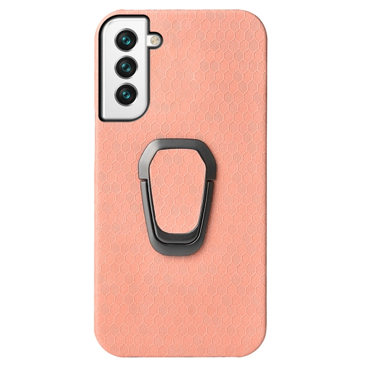 For Samsung Galaxy S22+ 5G Ring Holder Honeycomb PU Phone Case