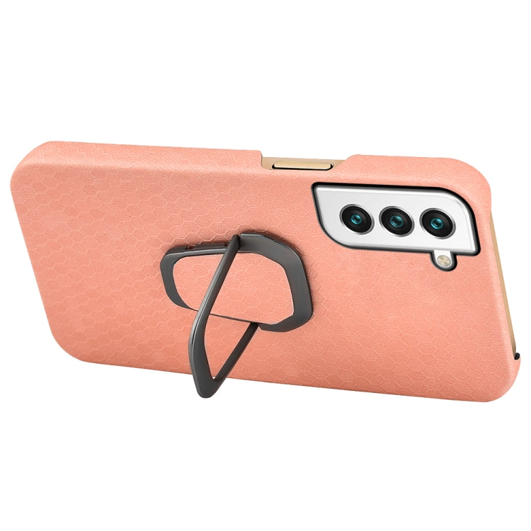 For Samsung Galaxy S22+ 5G Ring Holder Honeycomb PU Phone Case