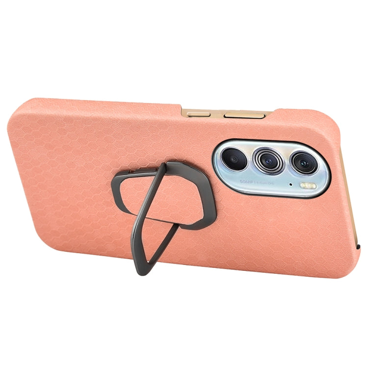 Ring Holder Honeycomb PU Phone Case For Motorola Edge X30