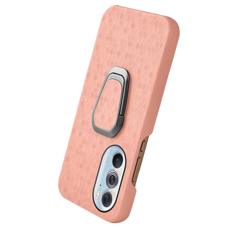 Ring Holder Honeycomb PU Phone Case For Motorola Edge X30