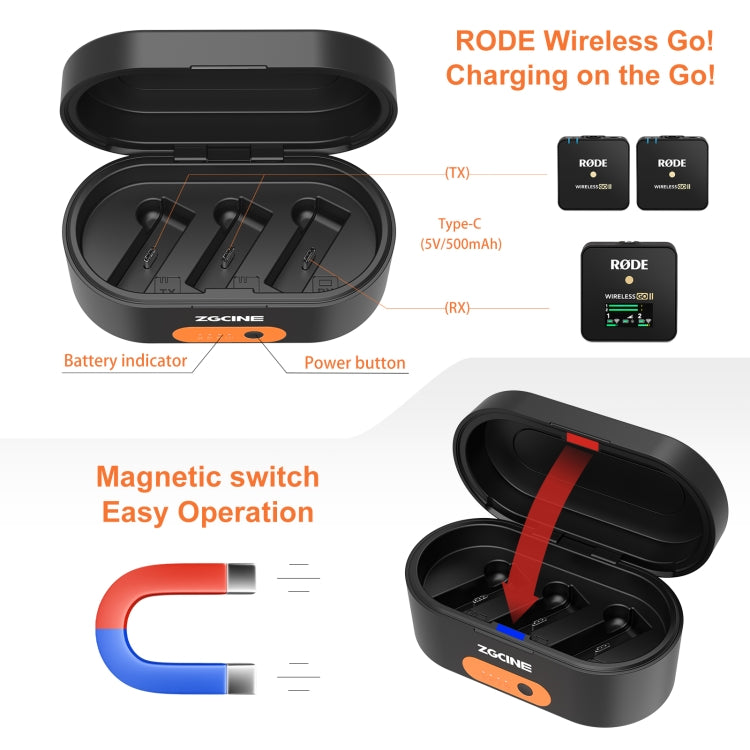 For Rhodes Wireless Go 1/2 Generation Wireless Lavalier Microphone 2 in 1 USB Mobile Charging Box