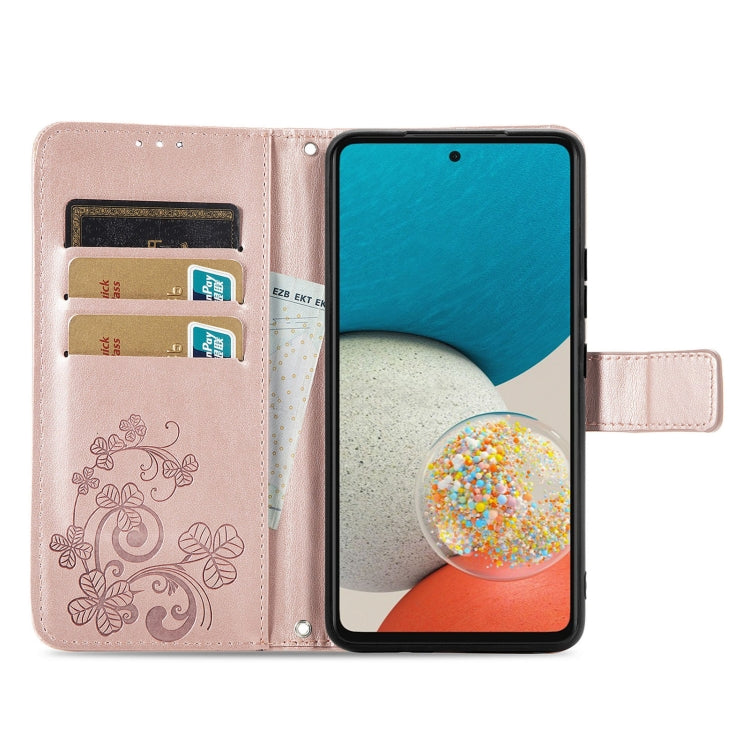 For Samsung Galaxy A73 5G Four-leaf Clasp Embossed Leather Phone Case