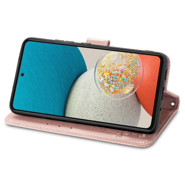 For Samsung Galaxy A73 5G Four-leaf Clasp Embossed Leather Phone Case