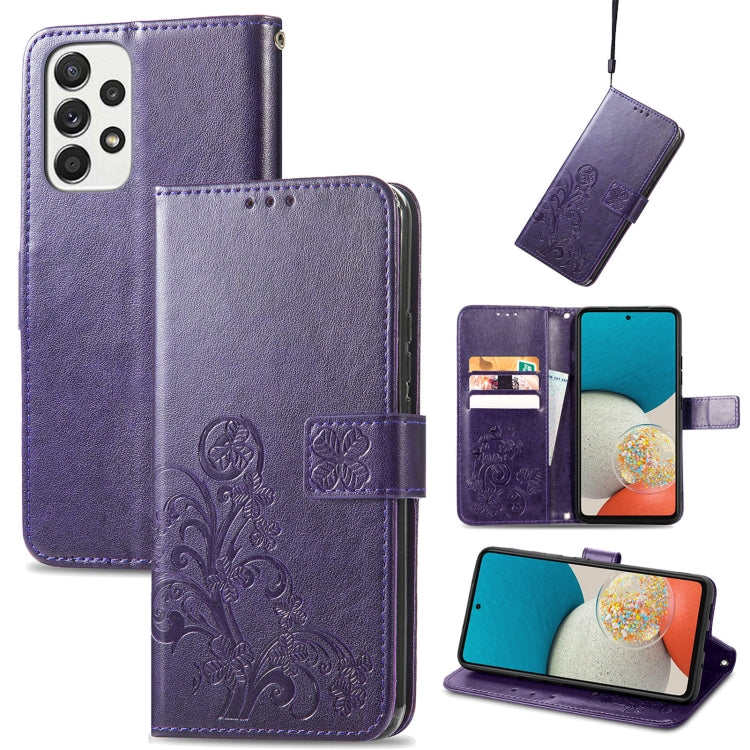 For Samsung Galaxy A73 5G Four-leaf Clasp Embossed Leather Phone Case