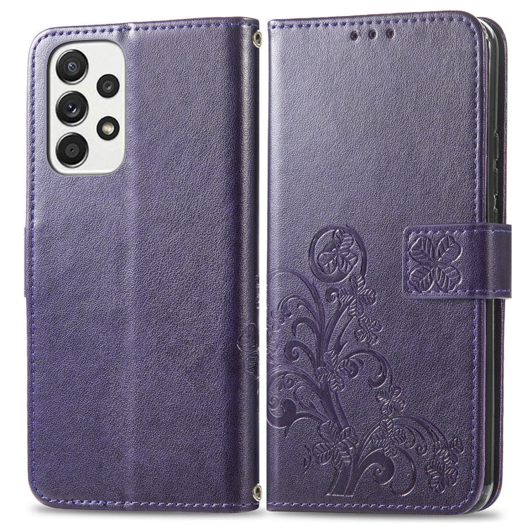 For Samsung Galaxy A73 5G Four-leaf Clasp Embossed Leather Phone Case