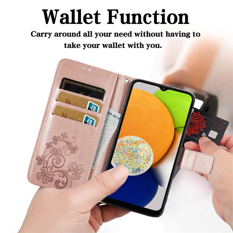 For Samsung Galaxy A73 5G Four-leaf Clasp Embossed Leather Phone Case