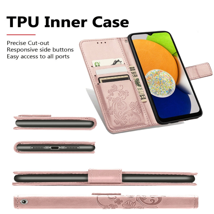 For Samsung Galaxy A73 5G Four-leaf Clasp Embossed Leather Phone Case