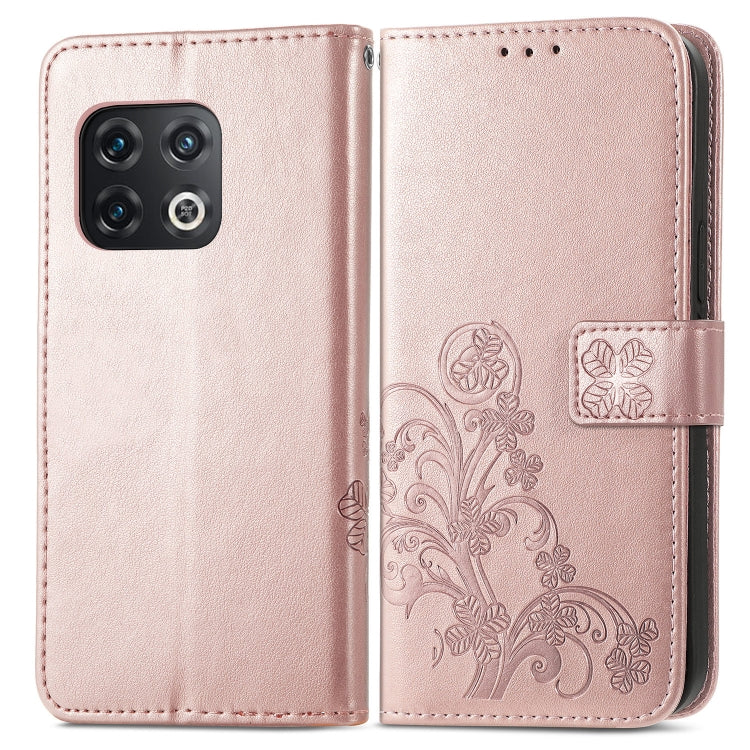 For OnePlus 10 Pro Four-leaf Clasp Embossed Leather Phone Case