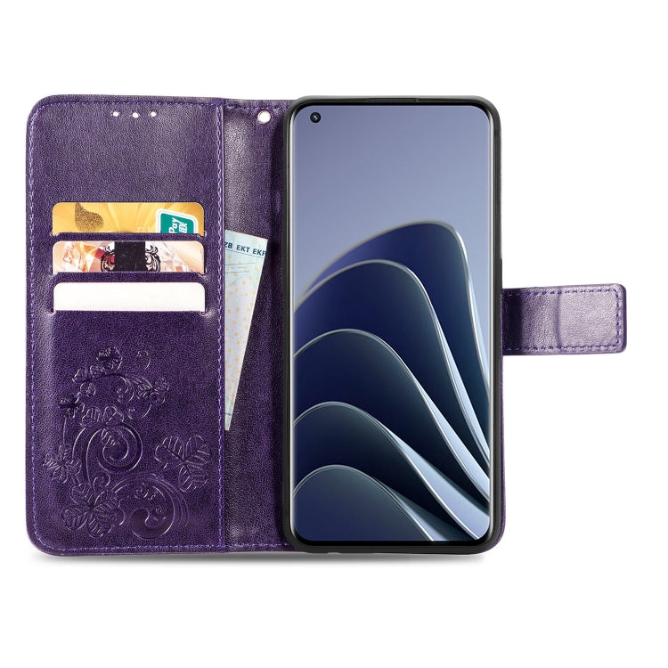 For OnePlus 10 Pro Four-leaf Clasp Embossed Leather Phone Case