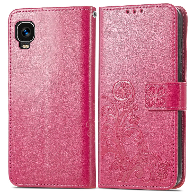 For TCL A509DL / A3 Four-leaf Clasp Embossed Leather Phone Case