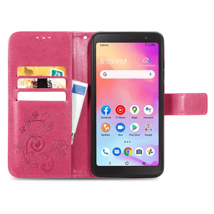 For TCL A509DL / A3 Four-leaf Clasp Embossed Leather Phone Case