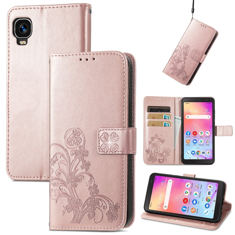 For TCL A509DL / A3 Four-leaf Clasp Embossed Leather Phone Case