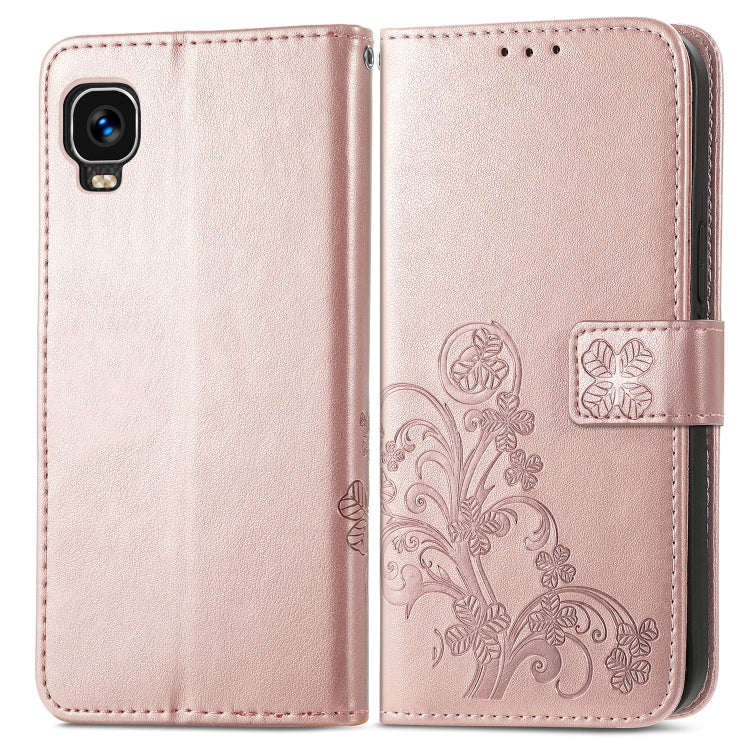 For TCL A509DL / A3 Four-leaf Clasp Embossed Leather Phone Case