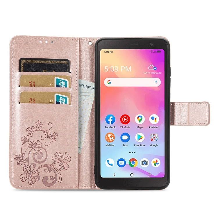 For TCL A509DL / A3 Four-leaf Clasp Embossed Leather Phone Case