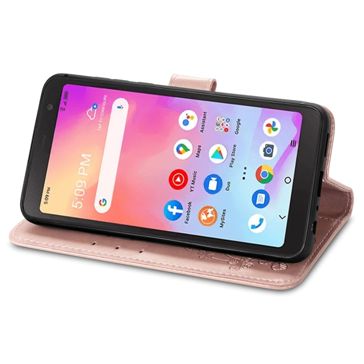 For TCL A509DL / A3 Four-leaf Clasp Embossed Leather Phone Case