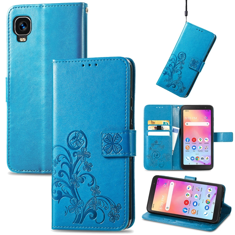 For TCL A509DL / A3 Four-leaf Clasp Embossed Leather Phone Case